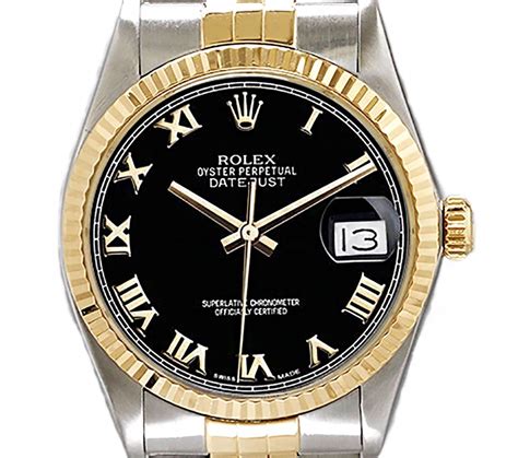 rolex men's datejust two tone fluted black roman dial|Rolex Datejust with roman numerals.